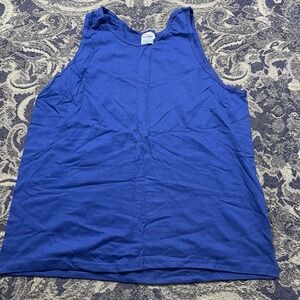 Vtg 90s Hanes Navy Blue Tank Top Shirt Mens Size XL  With Writing On Back